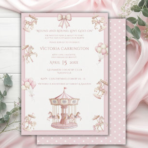 Whimsical Carousel Pink Baby Shower Invitation