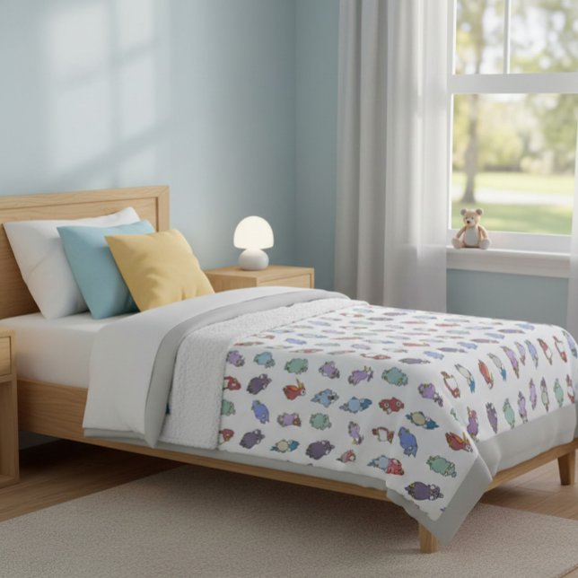 Whimsical Cartoon Birds Throw Blanket (Creator Uploaded)