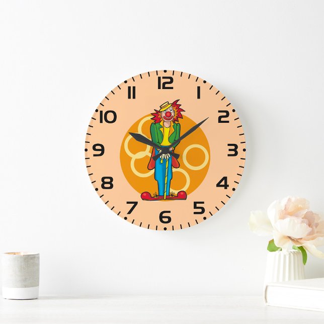 Whimsical Cartoon Clown with Bright Colors Large Clock (Creator Uploaded)