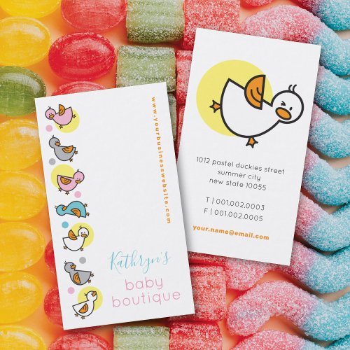Whimsical Cartoon Colorful Pastels Baby Duckies Business Card