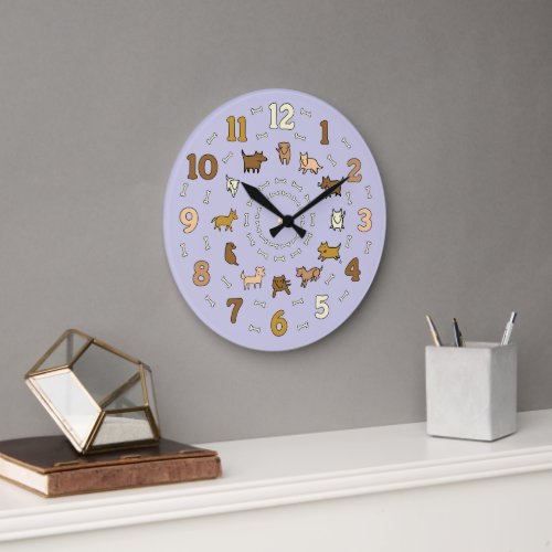 Whimsical Cartoon Dog Lovers Large Clock