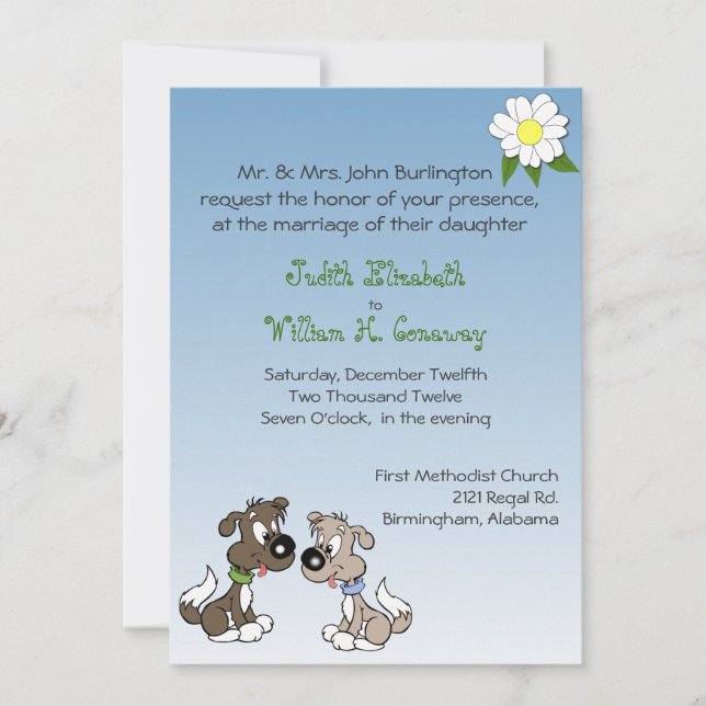 Whimsical Cartoon Dogs Wedding Invitation (Front)