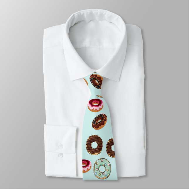 Whimsical Cartoon Donut Pattern Neck Tie (Tied)