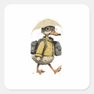 Whimsical Cartoon Duck Square Sticker