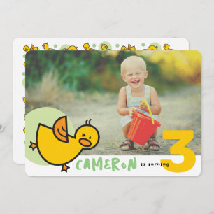 Whimsical Cartoon Ducks Green Girl Photo Birthday Invitation