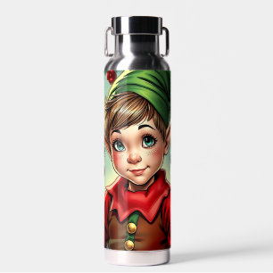 Whimsical Cartoon Elf Christmas Water Bottle