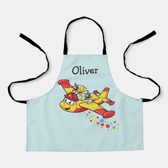 Whimsical Cartoon Firefighter Plane  Apron (Front)