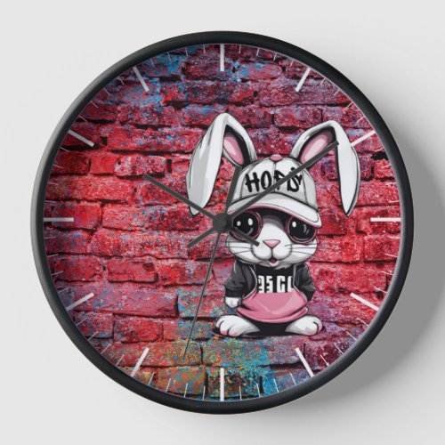 Whimsical Cartoon Hip Hop Bunny Wall Clock