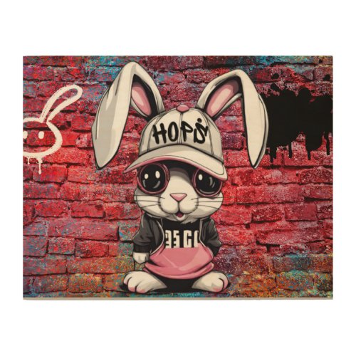 Whimsical Cartoon Hip Hop Bunny  Wood Wall Art