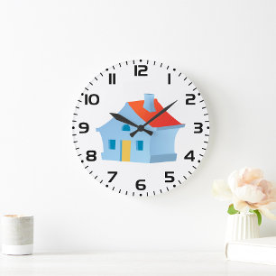 Whimsical Cartoon House Colorful Playful Home Large Clock