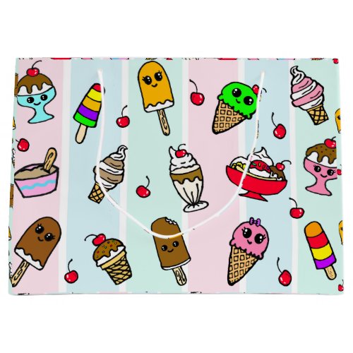 Whimsical Cartoon Ice Cream Birthday Large Gift Bag