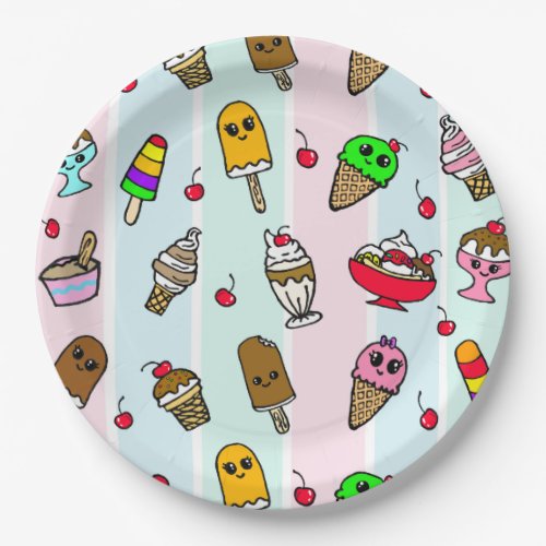 Whimsical Cartoon Ice Cream Girls Birthday Party Paper Plates