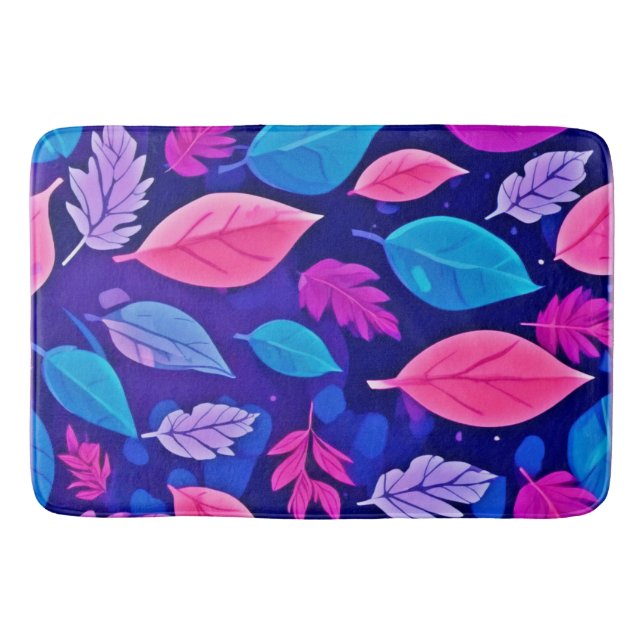 Whimsical Cartoon Leaves: Purple & Pink Bath Mat (Front)