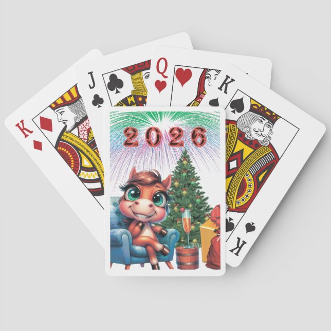 Whimsical Cartoon Pony – 2026 Holiday Celebration Poker Cards (Back)