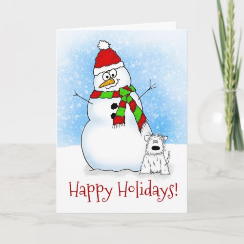 Whimsical Cartoon Snowman Happy Holidays Card