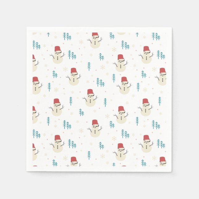 Whimsical Cartoon Snowmen in White Winter Napkins (Front)