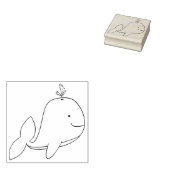 Whimsical Cartoon Whale Outline Rubber Art Stamp (Stamped)