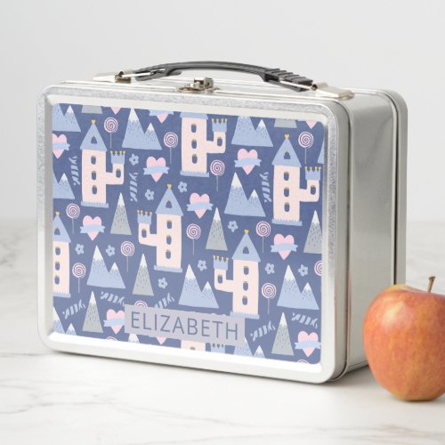 Whimsical castle candy pattern metal lunch box