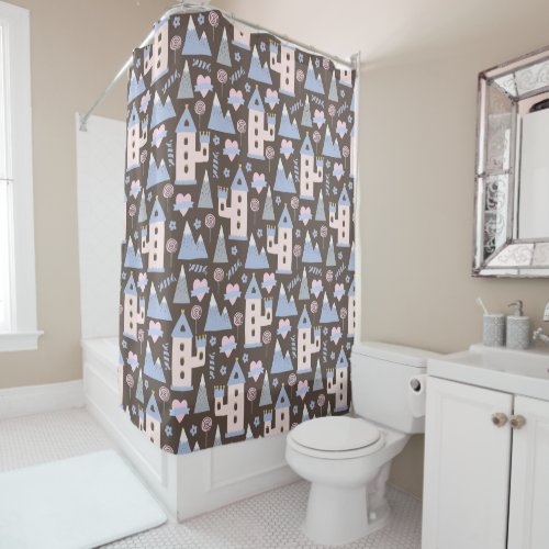 Whimsical castle candy pattern shower curtain