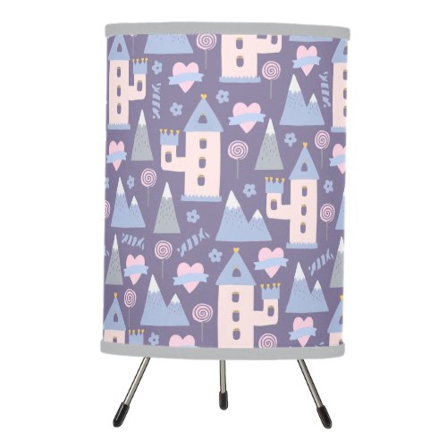 Whimsical castle candy pattern tripod lamp