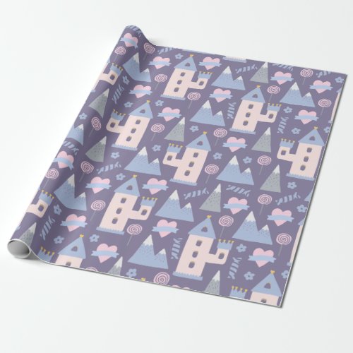 Whimsical castle candy pattern wrapping paper