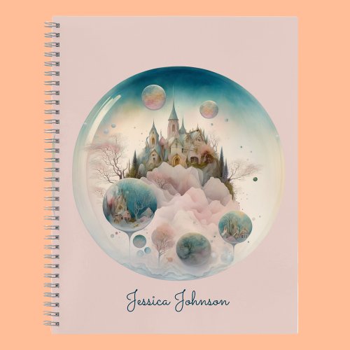 Whimsical Castle Pink Spiral Pattern Notebook