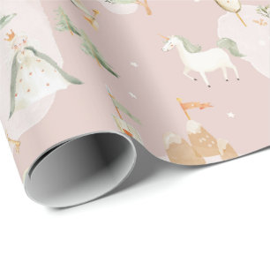 Whimsical castle unicorn princess nursery baby gir wrapping paper