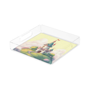 Whimsical castle with green garden acrylic tray