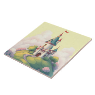 Whimsical castle with green garden ceramic tile