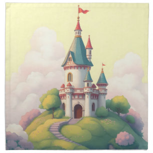 Whimsical castle with green garden cloth napkin