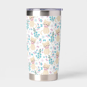 Whimsical Cat and Butterfly Line Art Insulated Tumbler