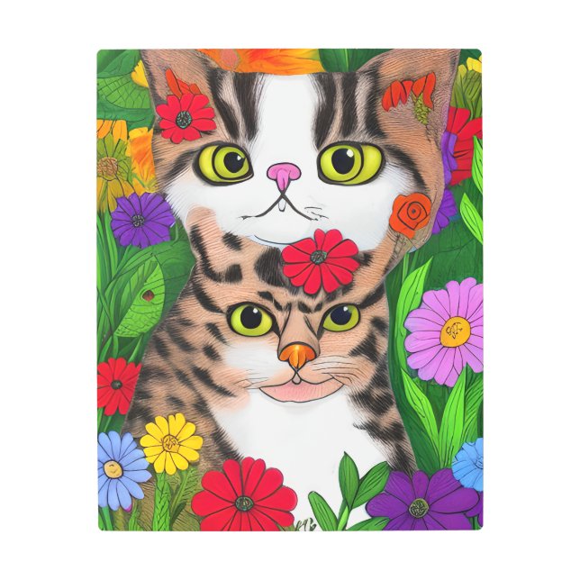 Whimsical Cat and Kitten Folk Art Colorful  (Front)