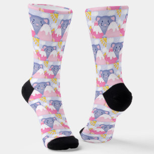 Whimsical Cat and Winter Mountains With A Cute Sun Socks
