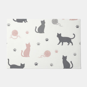 Whimsical Cat and Yarn Silhouette Pattern Doormat