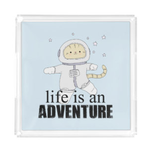 Whimsical Cat Astronaut Adventure Life Acrylic Tray