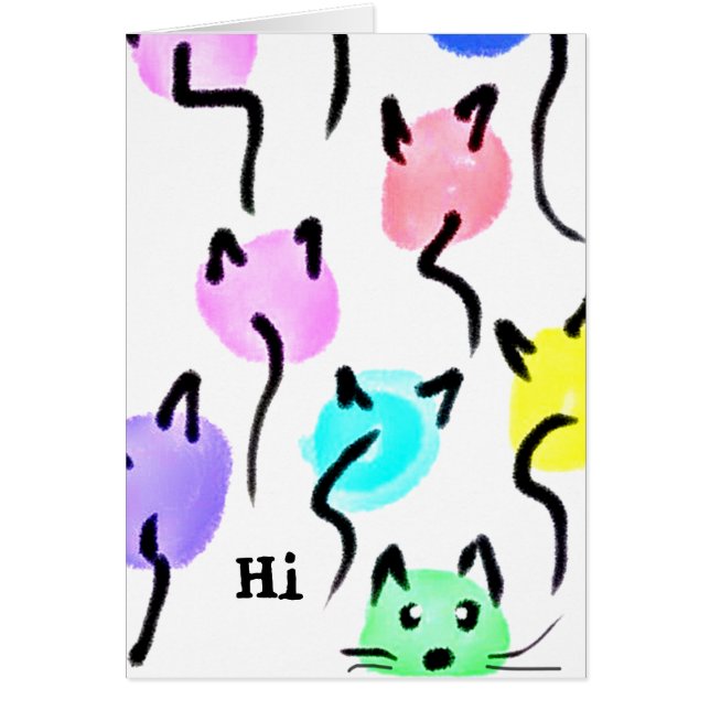 Whimsical Cat Balloons Hi Blank Inside Notecard  (Front)