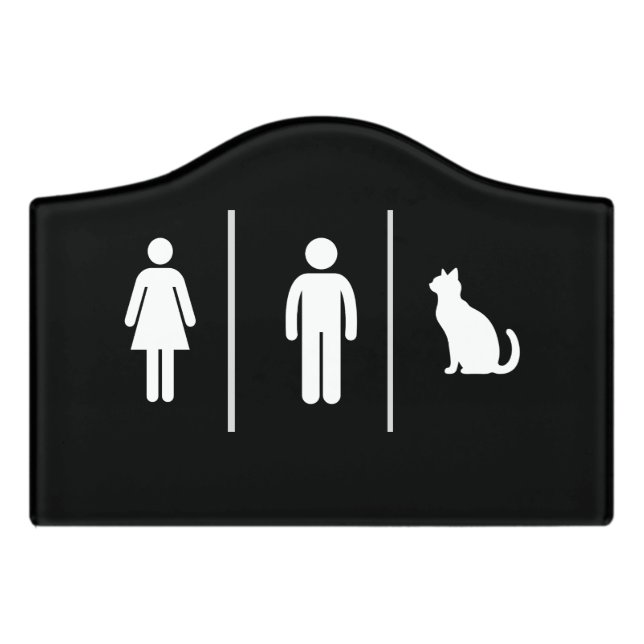 Whimsical Cat Bathroom Decor Door Sign (Small Crest Front)