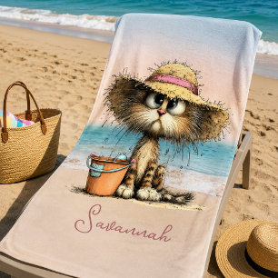 Whimsical Cat Beach Scene Personal Towel