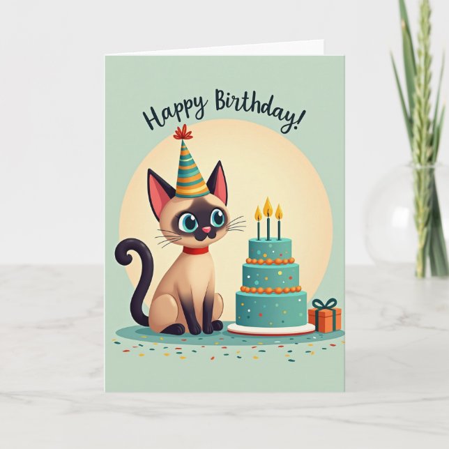 Whimsical Cat Birthday Hat Card (Front)