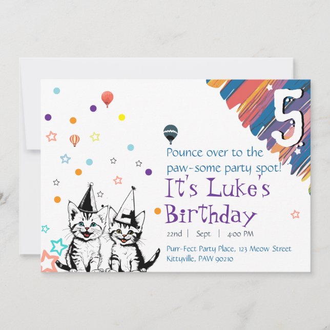 Whimsical Cat Birthday Invitation (Front)