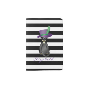 Whimsical Cat ,Black Striped-Personalized Passport Holder