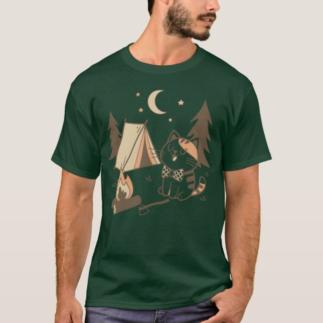 Whimsical Cat Camping Scene Design friends T-Shirt (Front)