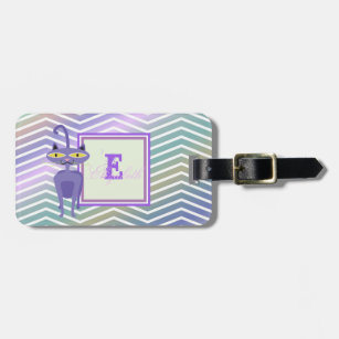 Whimsical Cat Chevron Zigzag,Monogram-Personalized Luggage Tag