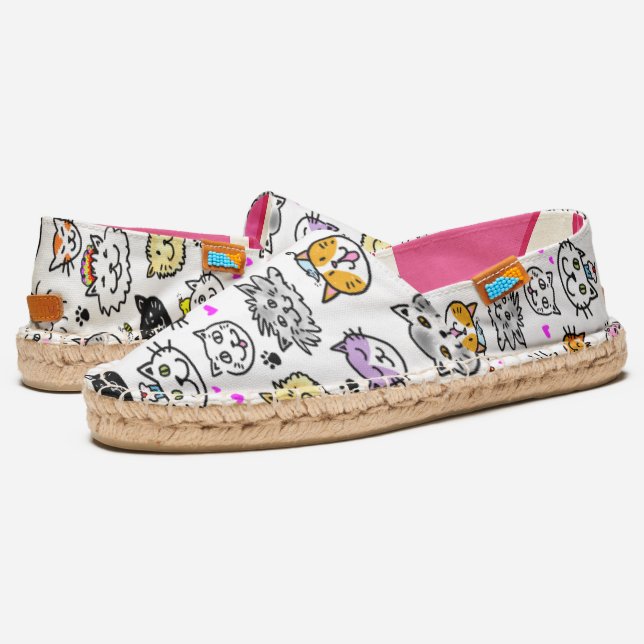 Whimsical Cat Faces Pattern Espadrilles (Angled)