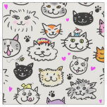 Whimsical Cat Faces Pattern Fabric