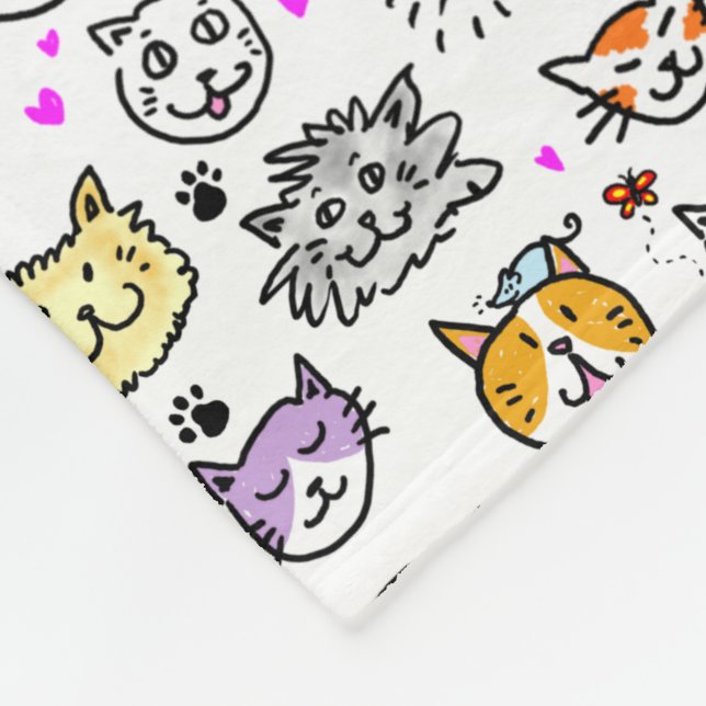 Whimsical Cat Faces Pattern Fleece Blanket (Corner)