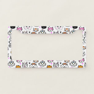 Whimsical Cat Faces Pattern License Plate Frame