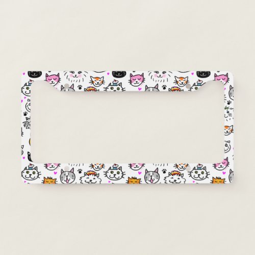 Whimsical Cat Faces Pattern License Plate Frame