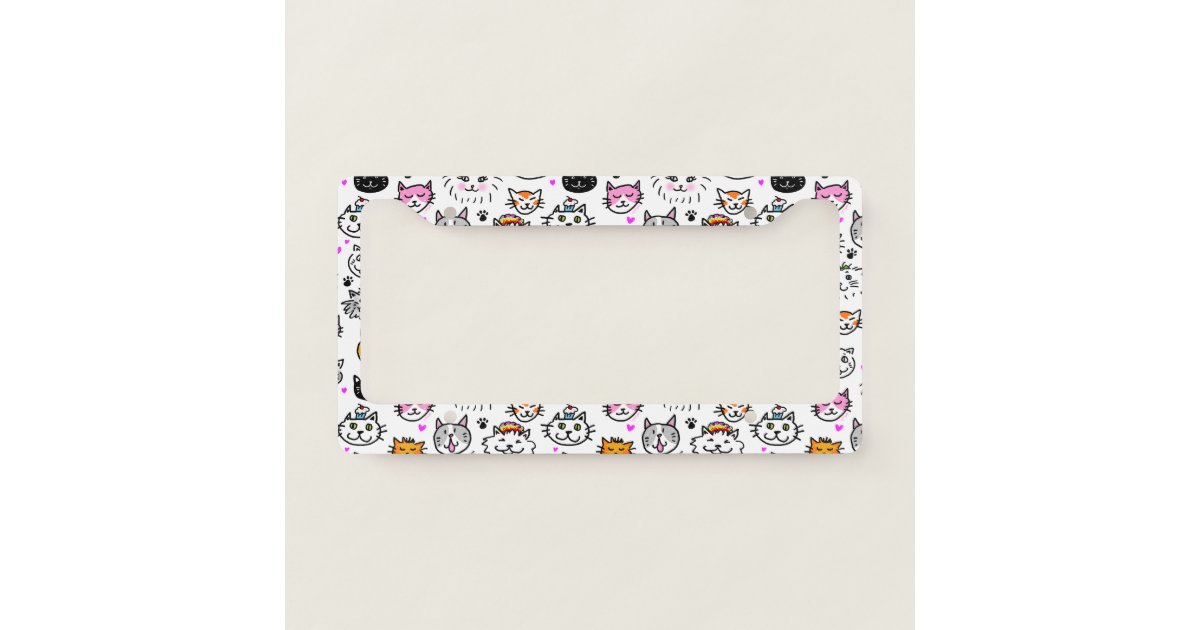 Whimsical Cat Faces Pattern License Plate Frame Zazzle Com