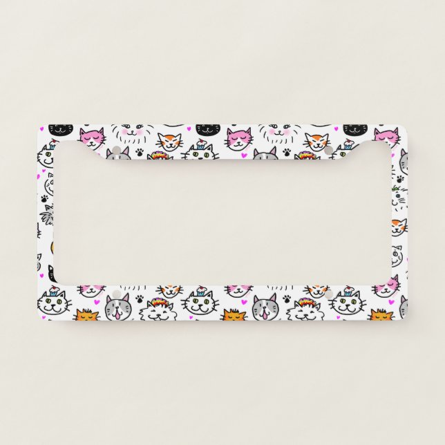 Whimsical Cat Faces Pattern License Plate Frame (Front)